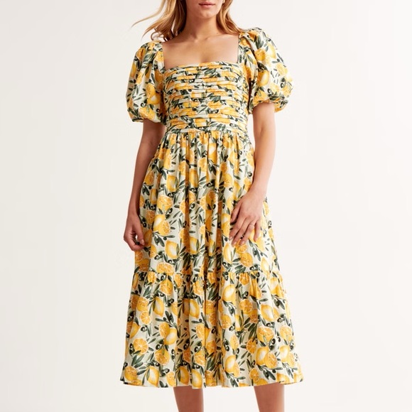 Abercrombie Emerson Puff Sleeve Midi Dress - Picture 1 of 4